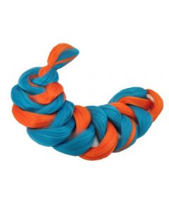 Канекалон, волосы искусственные для плетения 2-х цветные, сине-оранжевый, III BLUE-YELLOW, 100 см, 165 г